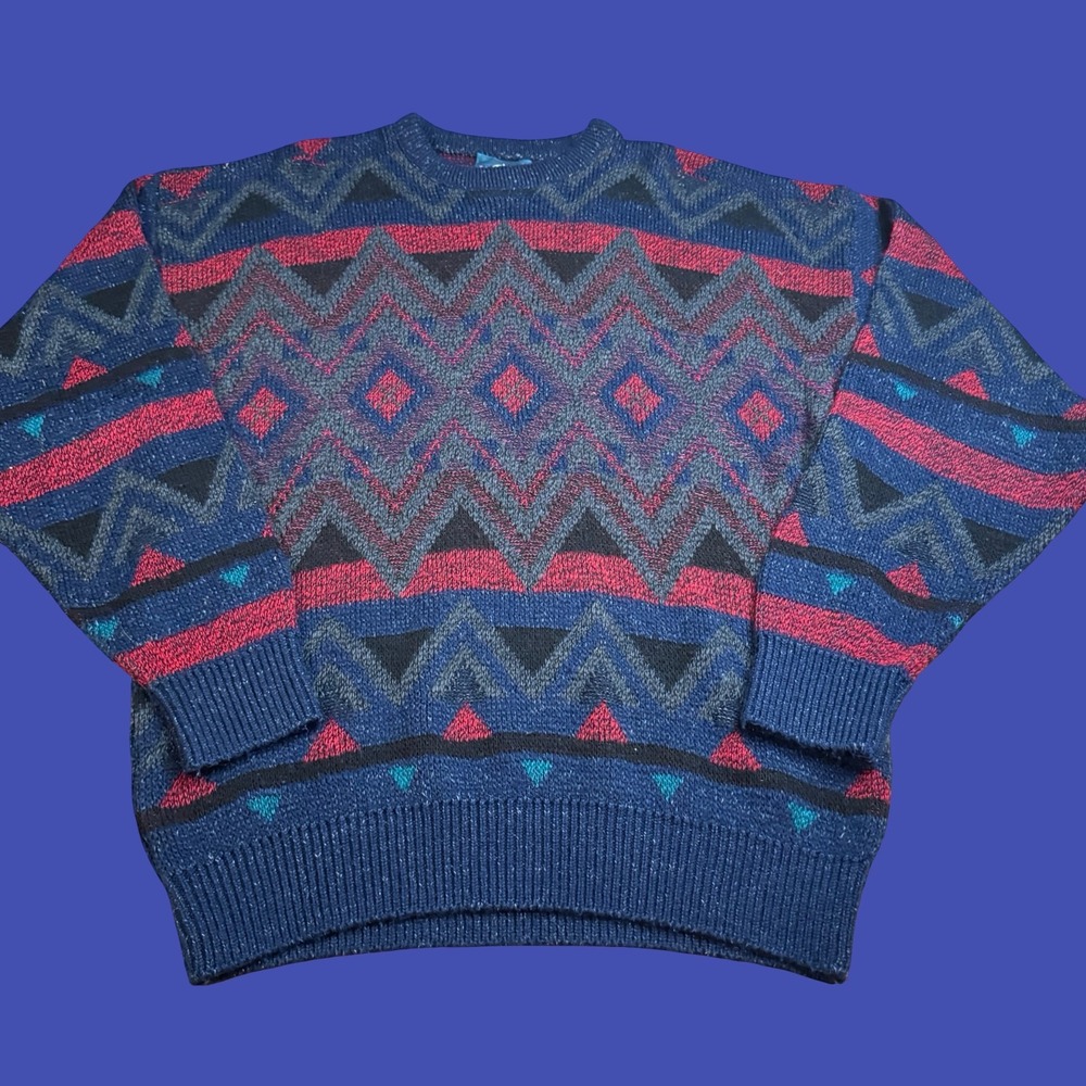 Jantzen Mens XL Geometric Acrylic Sweater Grandpa Core 90s USA Vintage